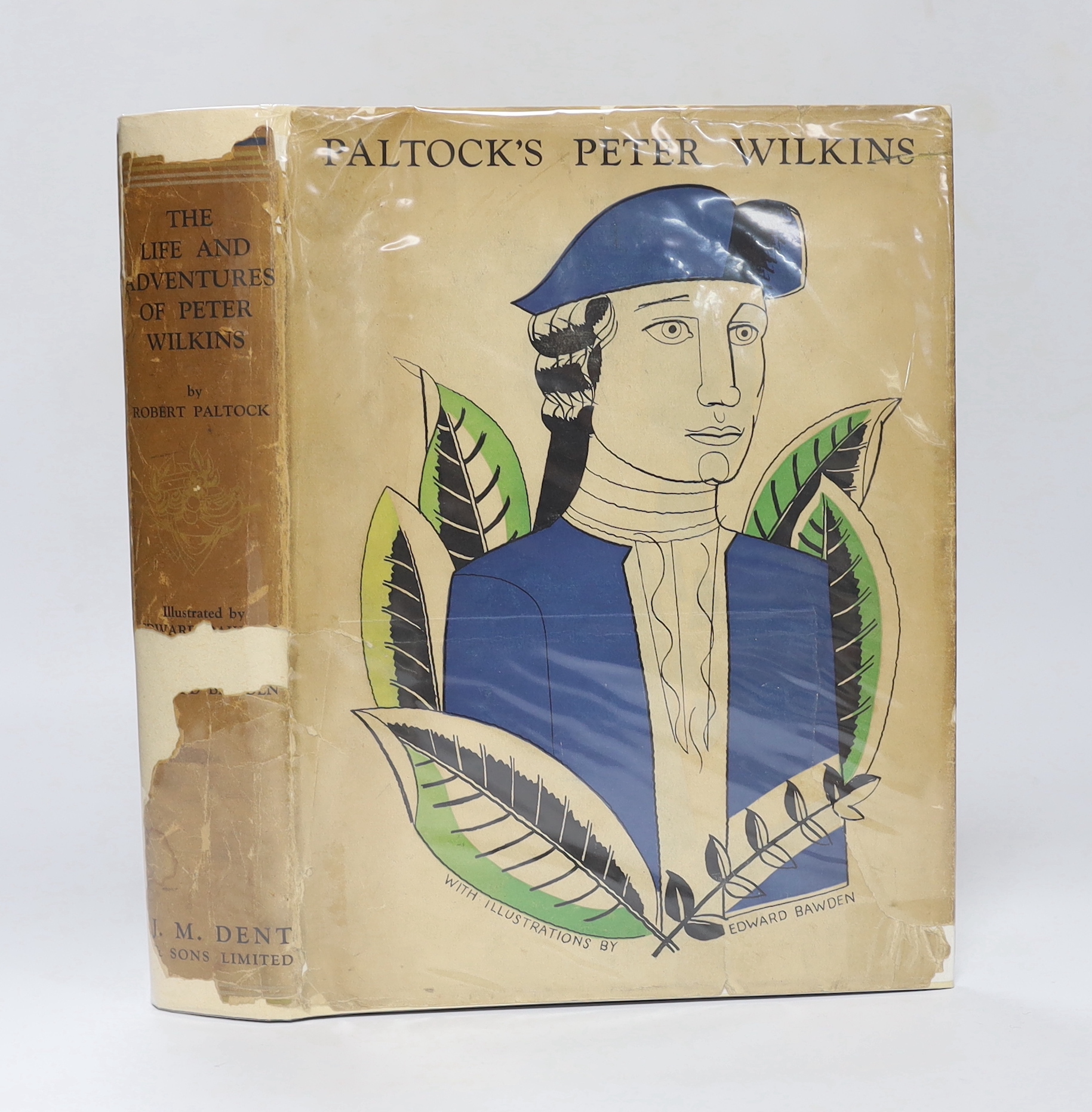 Bawden, Edward first book as illustrator - Paltock, Peter - The Life and Adventures of Peter Wilkins, 4to, blue cloth gilt in a torn d/j, with loss, with 19 coloured stencil illustrations, 5 being full page, 4 double-pag